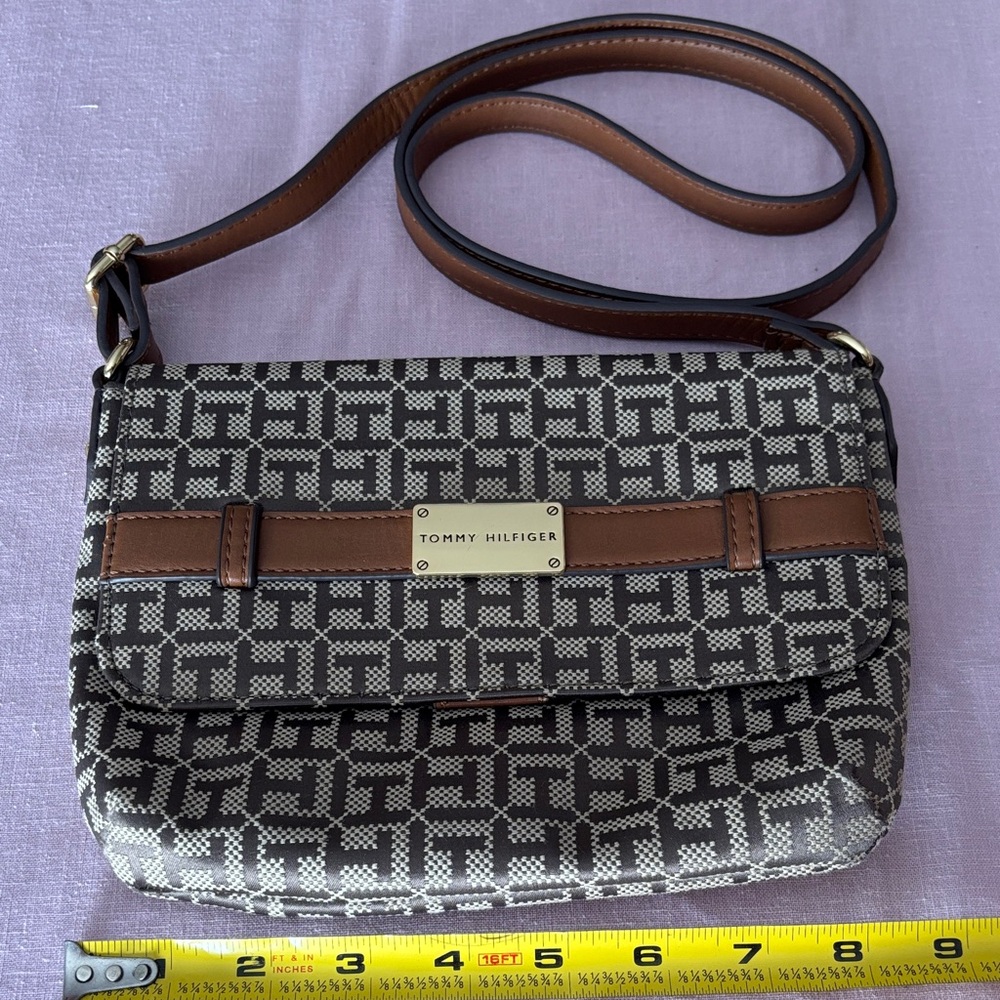 Tommy Hilfiger Monogram Crossbody Bag in Black and Brown